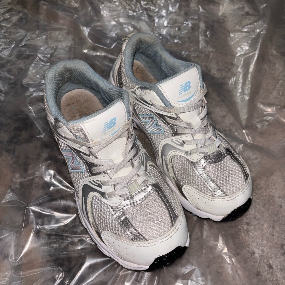 New Balance Metallic Silver and White Running Shoes